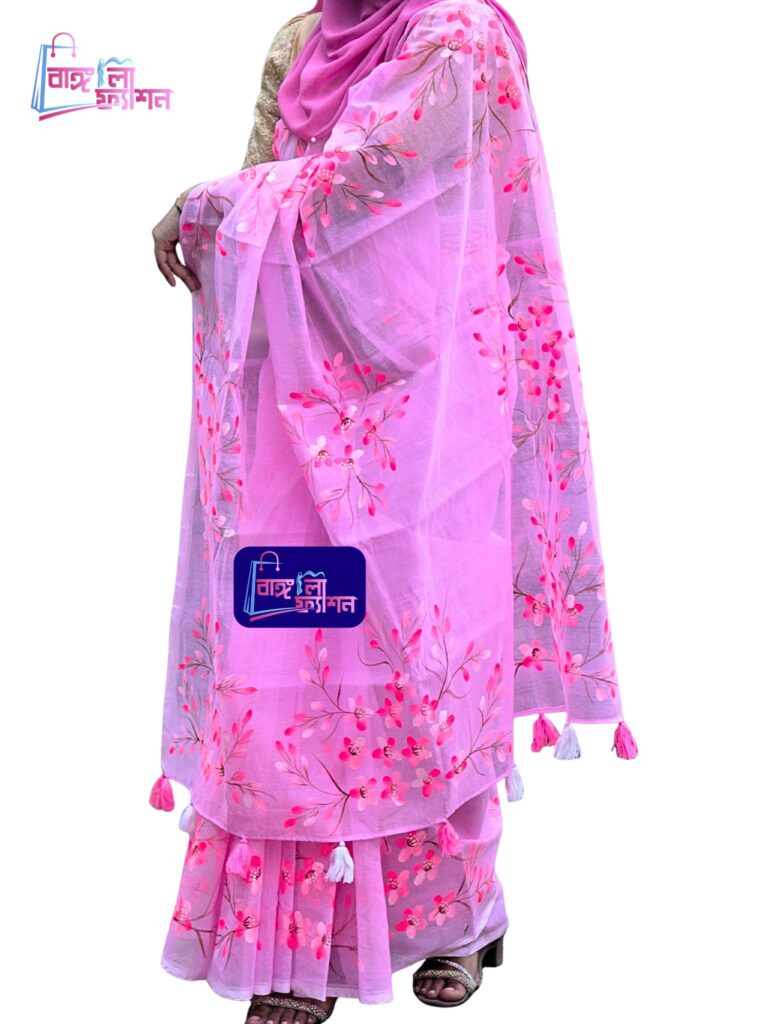 Cherry Handpaint saree by Bangali Fashion