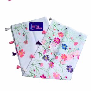 Cosmos Handpaint Saree White Bangali Fashion