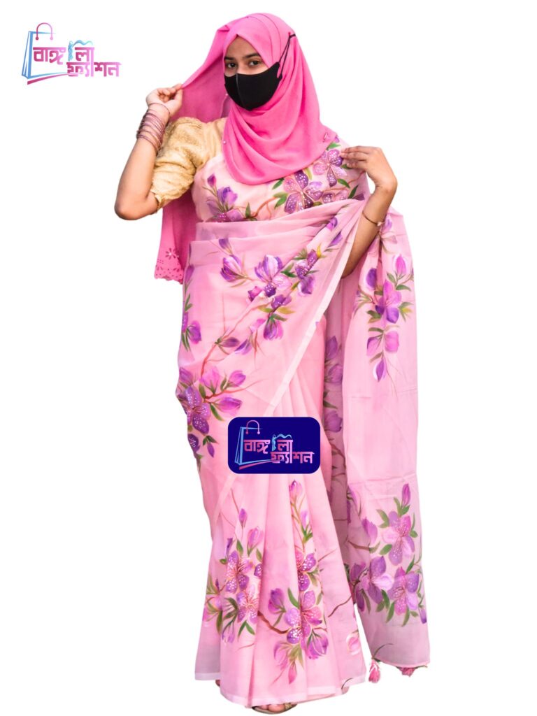 Organza Handpaint Saree by Bangali Fashion